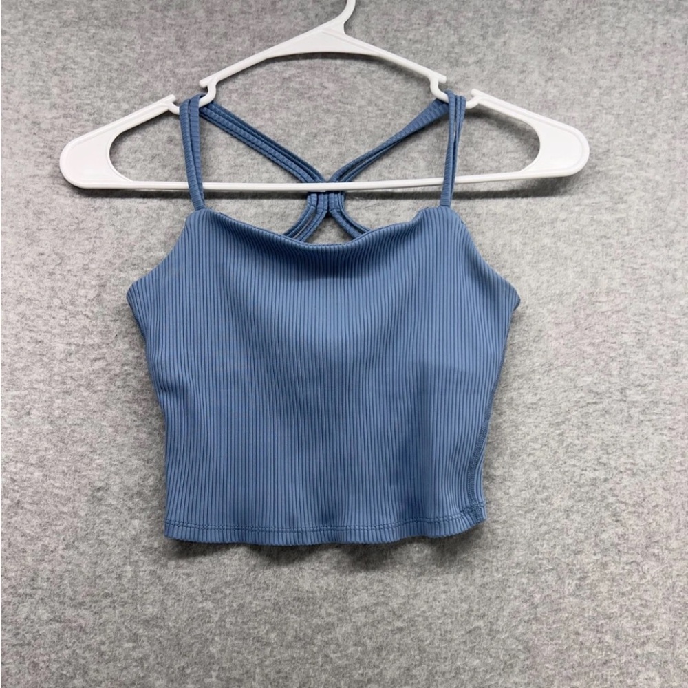 Love Tree Blue Ribbed Crop Top with Strappy Back